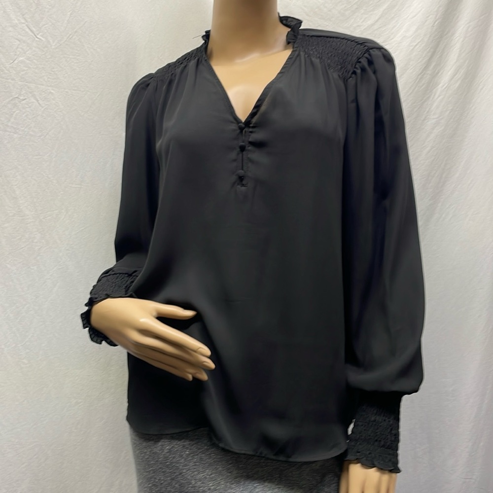 nanette Nanette Lepore Black V-Neck Pullover Long Sleeve Blouse